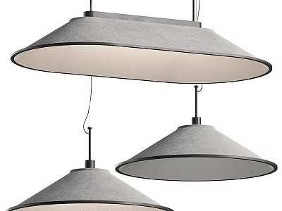 Three Contemporary Pendant Lights With Gray Conical Fabric Shades For Home Interior 3d model