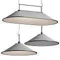 Three Contemporary Pendant Lights With Gray Conical Fabric Shades For Home Interior