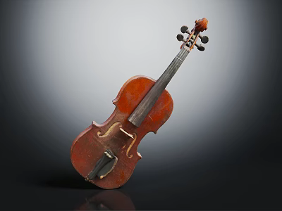 Classic Wooden Violin With Brown Finish And F-Holes On Black Background 3d model