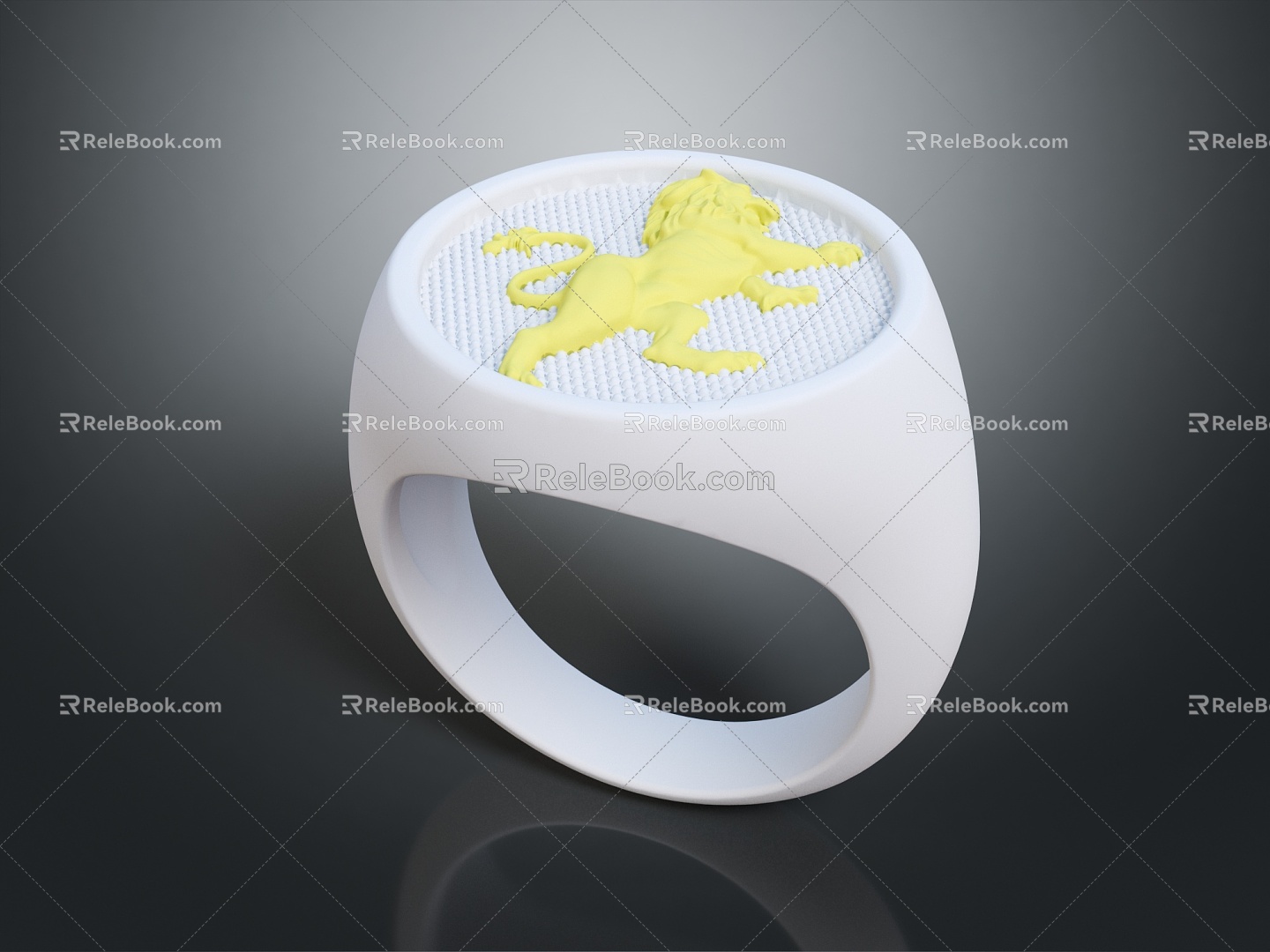 Modern Ring Lion Seal Ring Diamond Ring 3d model