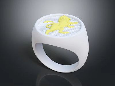 Stylish White Band Ring With Yellow Lion Design For Fashion Jewelry 3d model