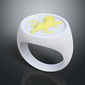 Stylish White Band Ring With Yellow Lion Design For Fashion Jewelry