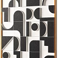 Geometric Abstract Wall Art With White Black Textured Patterns And Frames 3d model