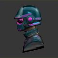 Futuristic Sci Fi Game Movie Character With Teal Armor And Neon Purple Glowing Accents
