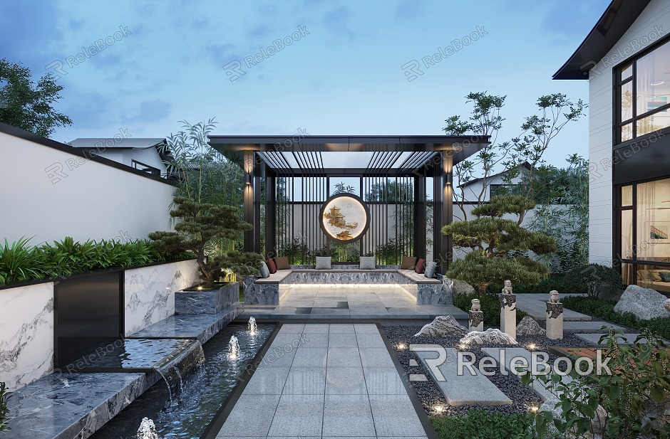 New Chinese Courtyard Courtyard Landscape model