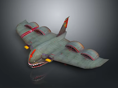 Vintage Military Aircraft 3D Model With Shark Mouth Design Red Tail Emblem And Four Engines 3d model