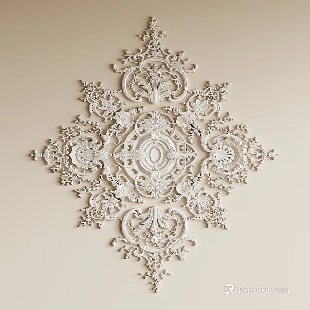 Intricate White Classic Decorative Ceiling Medallion With Ornate Patterns On Ceiling 3d model