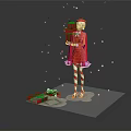 Christmas Elf In Red Outfit Holding Gift With Surrounding Gift Boxes And Snowflakes