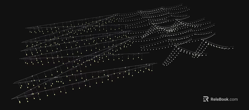 Decorative String Lights in Wavy Arrangement on Black Background with White Small Lights 3d model