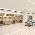 Modern Specialty Store Interior With Shelves Display Counters Seating And Bright Lighting 3d model