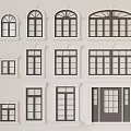Casement Windows Various Architectural Styles Sizes with White Frames and Grid Patterns