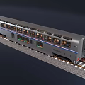 Amtrak Double Decker Train Exterior Featuring Silver Color And Stripes 3d model