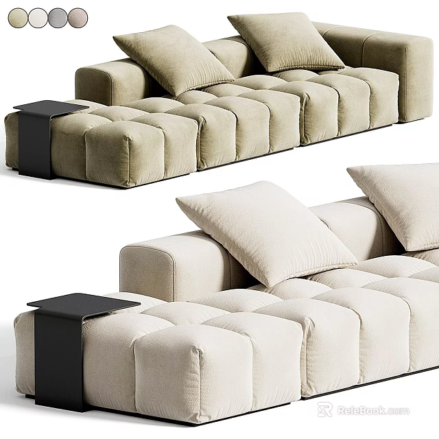 Modern Stylish Two Seater Sofa With Tufted Padded Design Decorative Pillows And Side Table 3d model 