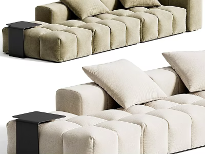 Modern Stylish Two Seater Sofa With Tufted Padded Design Decorative Pillows And Side Table 3d model