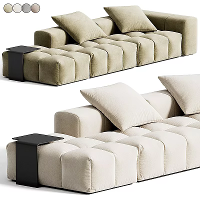Modern Stylish Two Seater Sofa With Tufted Padded Design Decorative Pillows And Side Table 3d model