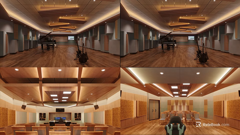 School Music Classroom Interior With Piano Wooden Floors Seats And Ceiling Designs 3d model 