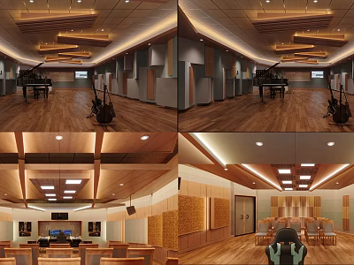 School Music Classroom Interior With Piano Wooden Floors Seats And Ceiling Designs 3d model