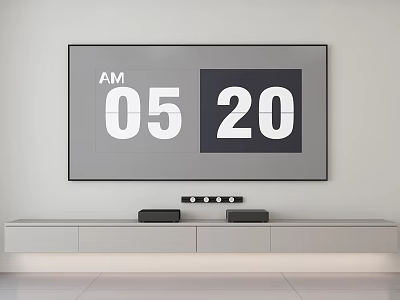 Wall Mounted Television Displaying AM 05 20 With TV Stand And Speakers 3d model