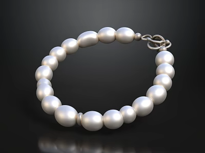 Elegant White Pearl Bracelet With Shiny Silver Clasp And Smooth Round Beads 3d model