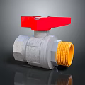 3D Rendered Ball Valve With Red Handle Silver Body And Yellow Threaded End