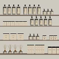 Elegant Perfume Cosmetics Display With Bottles And Boxes On Multiple Shelves 3d model