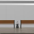 Outdoor Bench With Wooden Seat And Black Legs In Minimalist Design Setting