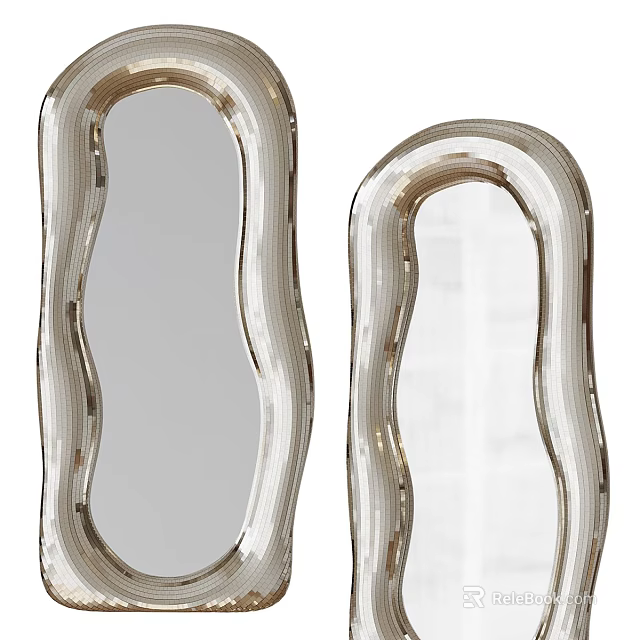 Modern Metallic Frame Mirrors Set of Two with Irregular Curved Design 3d model 