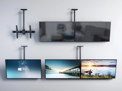 Wall Mounted TVs Featuring Black Brackets And Multiple Screens With Different Scenery And Starry Sky 3d model