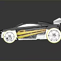 Black and Yellow Racing Car with Flame Decals Rear Spoiler and Streamlined Design