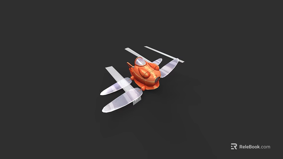 Orange Sci Fi Aircraft 3D Model With Transparent Wings And Cockpit 3d model 