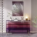Purple Glass Entryway Side Cabinet With Drawers Decorations Vase Books Sculpture Table Lamp