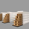 Modern Retail Display Shelves With Wooden Tiers And White Frame Design