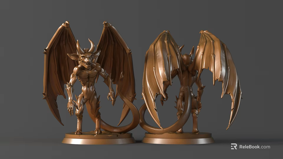 Bronze Dragon Sculpture With Wings Horns Tail Two Sides View Design 3d model 