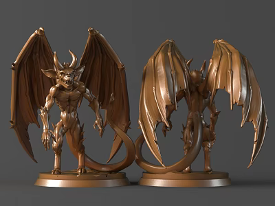 Bronze Dragon Sculpture With Wings Horns Tail Two Sides View Design 3d model