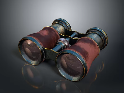Vintage Binoculars Antique Brass Copper Blue Metal Retro Classic Design 3d model