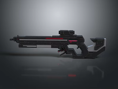 Futuristic Sci Fi Weapon Design With Black Body And Red Accents 3d model