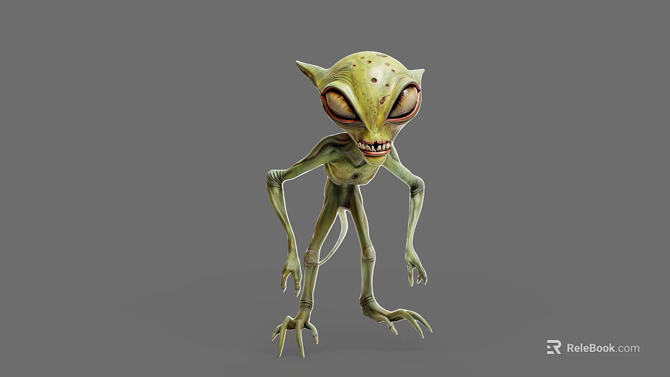 Game And Movie Character With Green Skin Large Eyes Sharp Teeth And Slender Limbs 3d model 