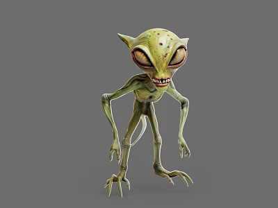 Game And Movie Character With Green Skin Large Eyes Sharp Teeth And Slender Limbs 3d model