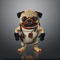 Pug 3D Model With Anthropomorphic Design Red Collar Harness And Black Gloves On Paws