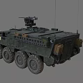Military Green Armored Tank With Eight Wheels Mounted Weapon And Storage Boxes