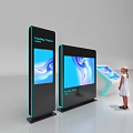 Public Facilities Information Display Screens With Various Shapes Sizes Blue Patterns And Girl Using 3d model