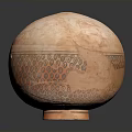 Ceramic Spherical Sculpture Carving With Intricate Decorative Patterns And Orange Red Surface 3d model