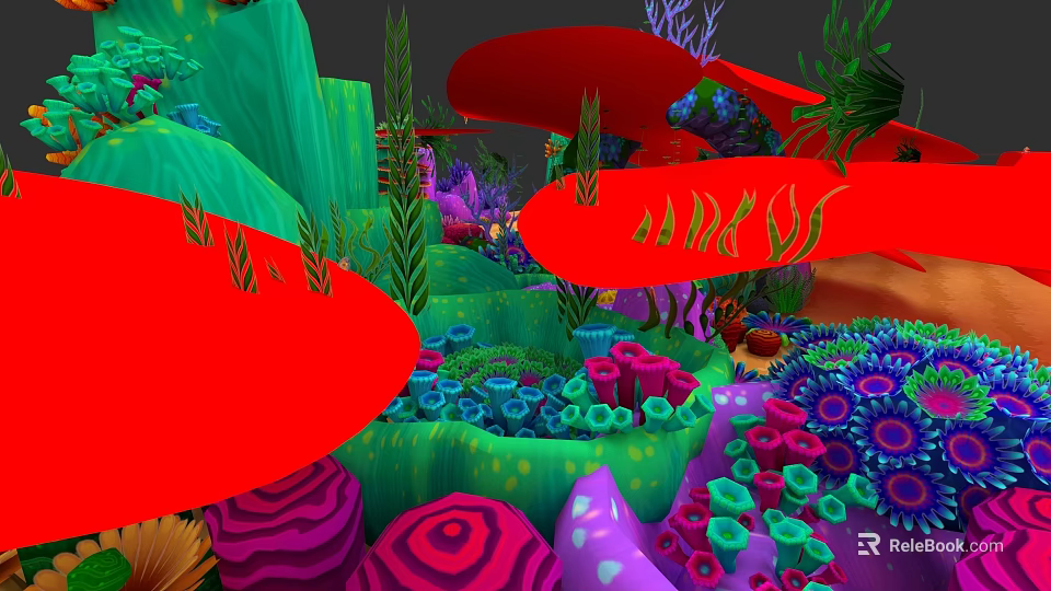Aquatic Animals Living In Vibrant Coral Reef With Colorful Marine Plants And Seaweed 3d model 