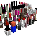 Assorted Luxury Cosmetics Display with Perfumes Lipsticks and Makeup Products