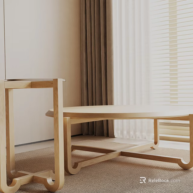 Modern Minimalist Interior Sofa Coffee Table Combination With Light Wood Design And Natural Light 3d model 