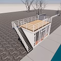 White Container Building With Top Railing Staircase Glass Doors And Wooden Floor