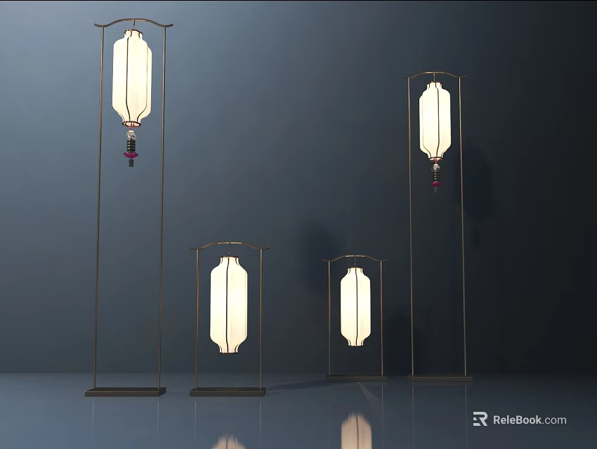 Modern Minimalist Floor Lamps With Metal Frame And White Lampshade Set Of Four 3d model 