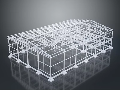 White Building Frame Model With Clear Structure Support Columns Beams And Reflection On Dark Background 3d model