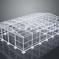 White Building Frame Model With Clear Structure Support Columns Beams And Reflection On Dark Background 3d model