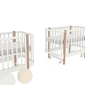 Modern Baby Crib With White Frame And Natural Wooden Elements